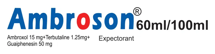 Ambroson Expectorant Syrup: Ambroxol 15mg + Terbutaline 1.25mg + Guaiphenesin 50mg (60 ml / 100 ml)