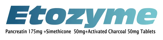 Etozyme Tablet: Pancreatin 175mg + Simethicone 50mg + Activated Charcoal 50mg