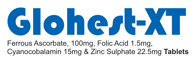 Glohest-XT Tablet: Ferrous Ascorbate 100mg + Folic Acid 1.5mg + Cyanocobalamin 15mg & Zinc Sulphate 22.5mg